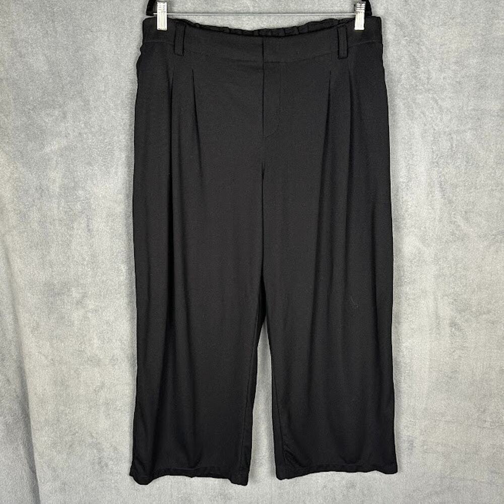 Halara Pants Womens 1X Black Pullon Waffle Knit Wide Leg Trouser Career Comfort